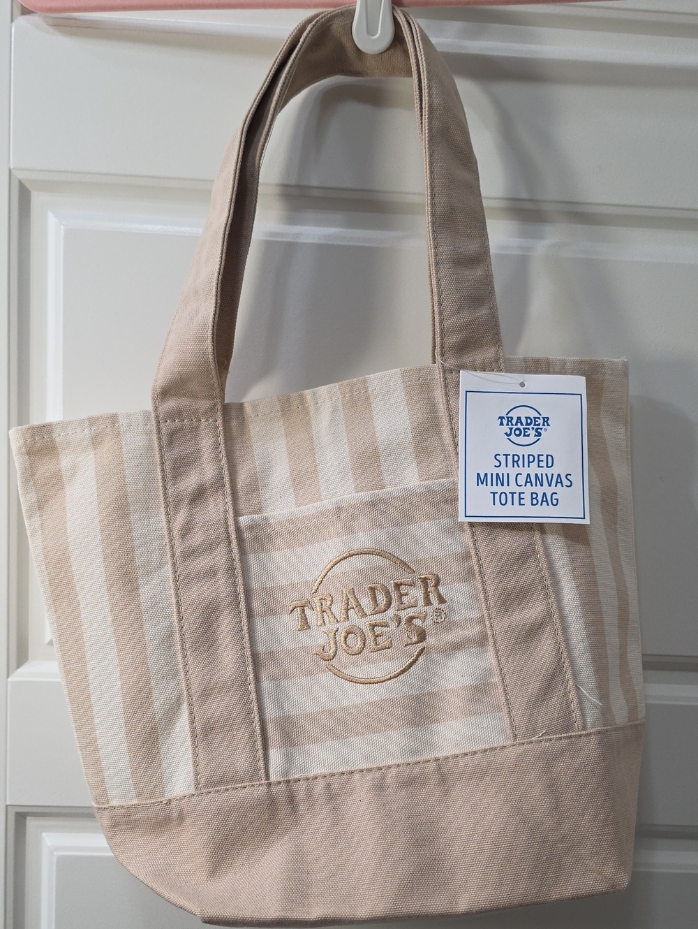 Trader Joe's Striped Canvas Mini Tote Bag in Beige and Cream
